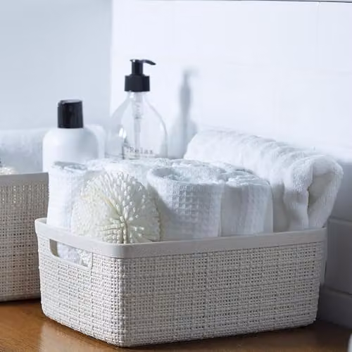 Curver Jute Style Plastic Storage Basket, White, 4.5 l – 2