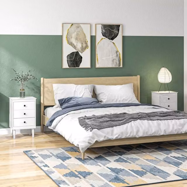 HOMCOM Set of 2 Modern White Lacquered Bedside Tables with 3 Drawers