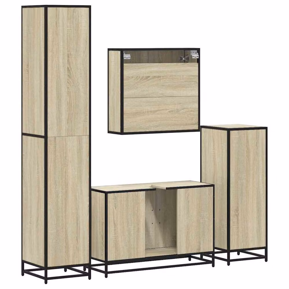 Berkfield Home 4-Piece Industrial Bathroom Furniture Set in Sonoma Oak and Tan – 4
