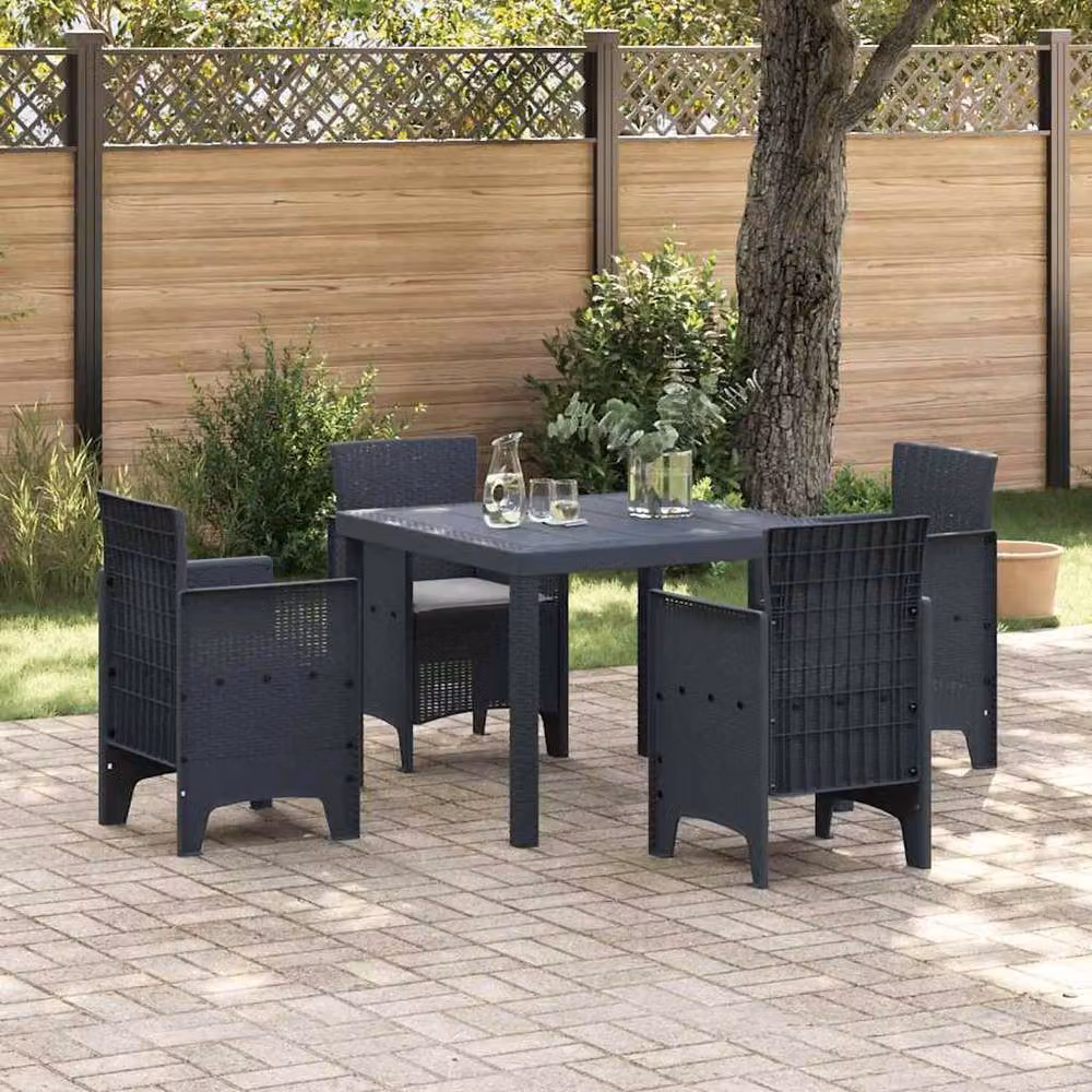 Berkfield Home Modern 5 Piece Anthracite Poly Rattan Garden Dining Set with Cushions – 2