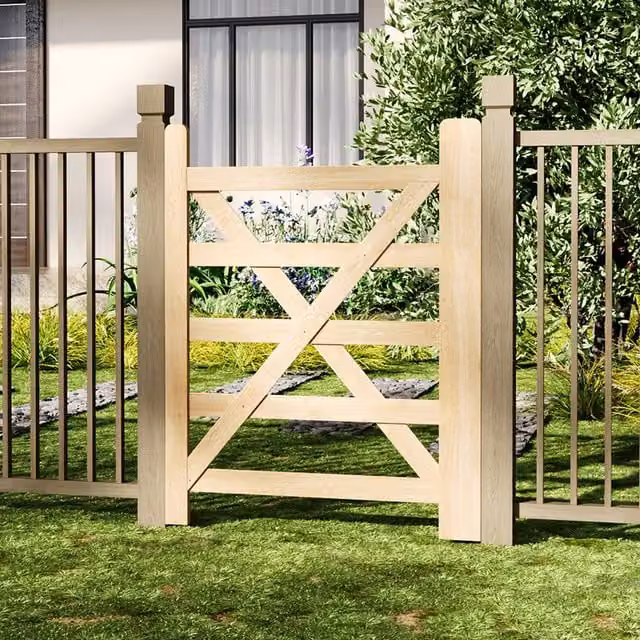 Livingandhome Brown Timber Big Cross Outdoor Garden Gate, Width: 90 cm