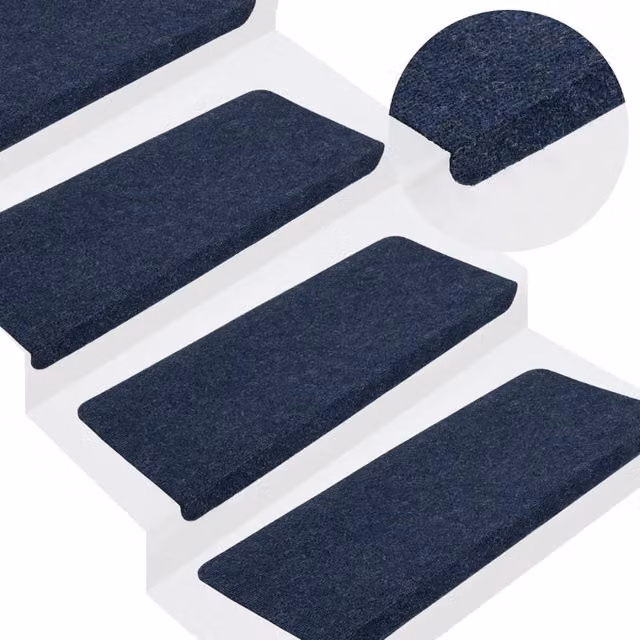 Berkfield Home Self-adhesive Non-slip Stair Mats, Blue, 15 Pieces, W: 65 cm, D: 24.5 cm, H: 3.5 cm