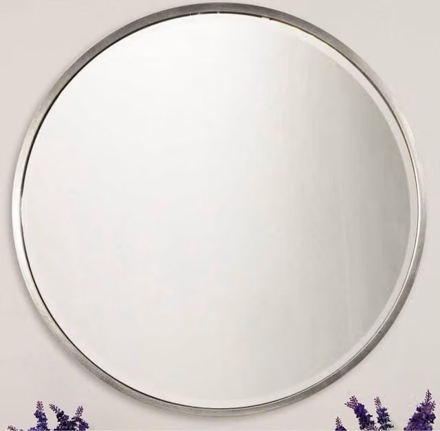 MirrorOutlet Large Round Antique Silver Wall Mirror, Diameter: 100 cm