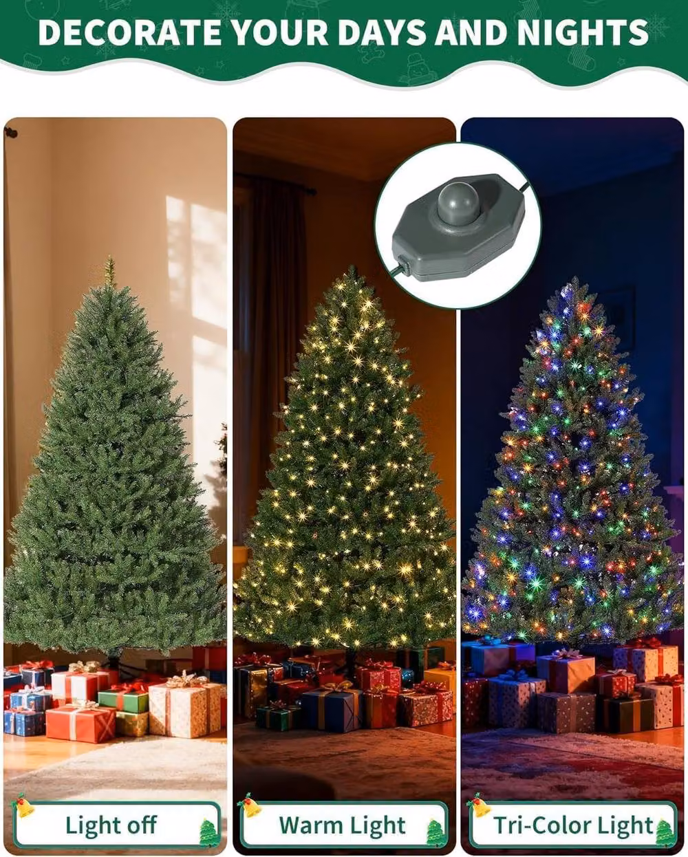 London Boutique 6ft Pre-Lit LED Artificial Christmas Fir Tree in Green – 7