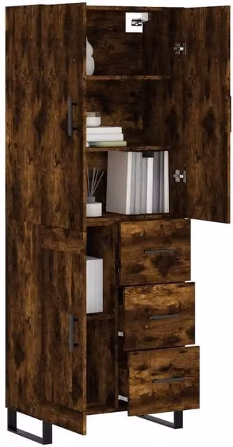 Berkfield Home Smoked Oak Highboard in Brown, W/D/H: 69.5 x 34 x 180 cm – 1