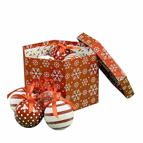 The Christmas Workshop Set of 14 Red and White Snowflake Christmas Baubles, Diameter: 7.5 cm – 1