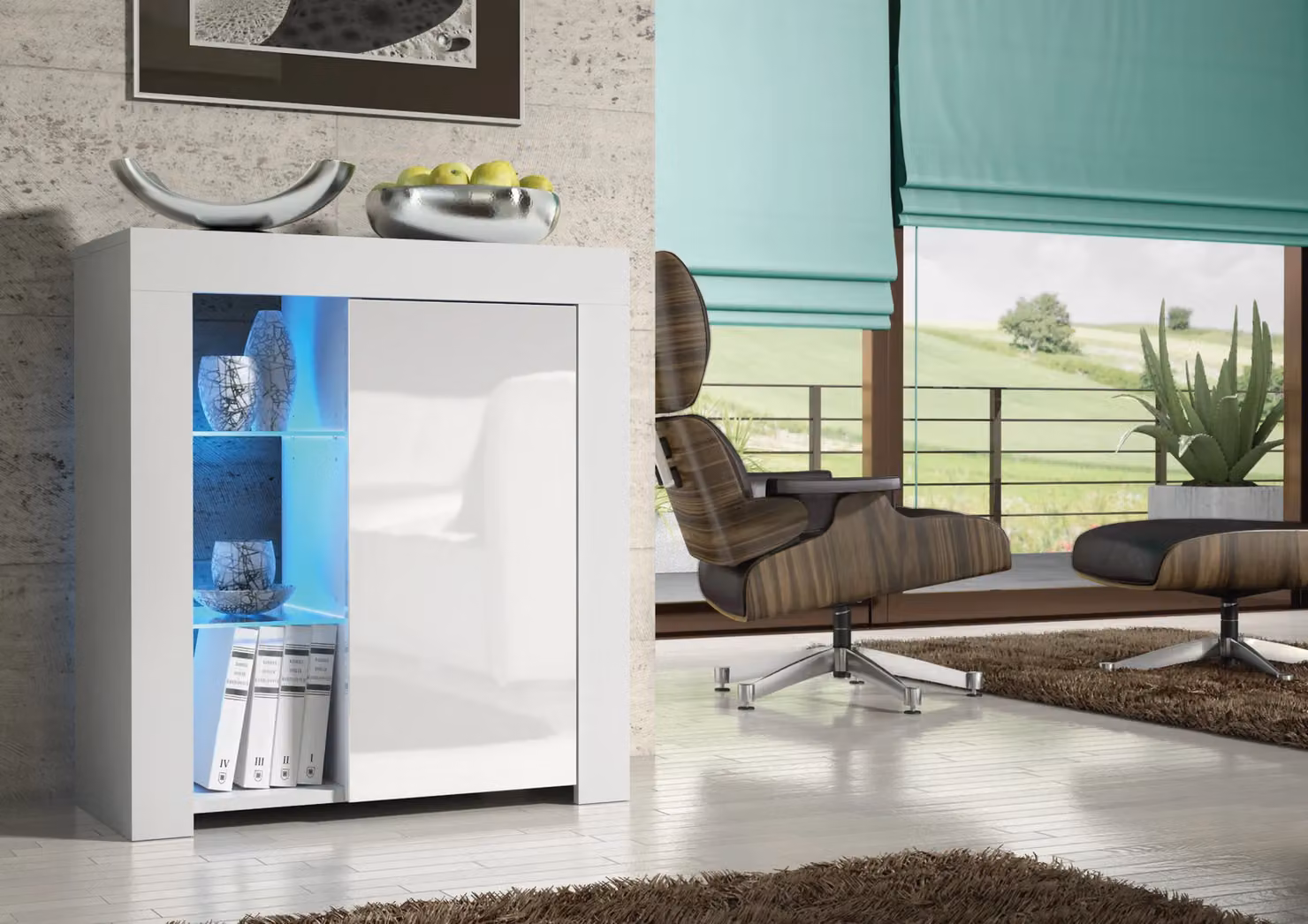 Mex Furniture LTD Modern White Gloss Sideboard with Integrated LED Lighting, W/D/H: 83 x 35 x 75 cm – 3