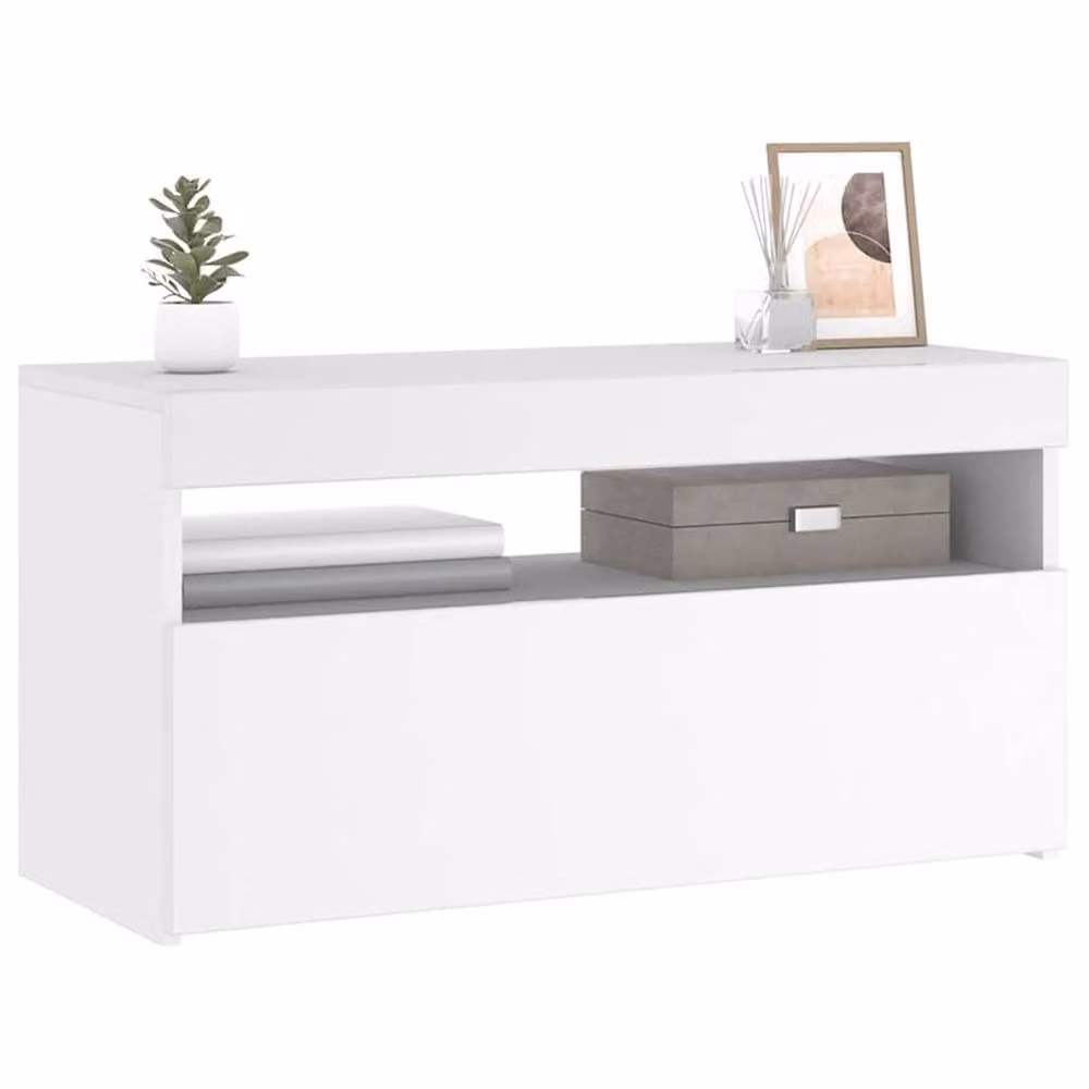 Berkfield Home Modern TV Cabinet with LED Lights in White, W/D/H: 75 x 35 x 40 cm – 2