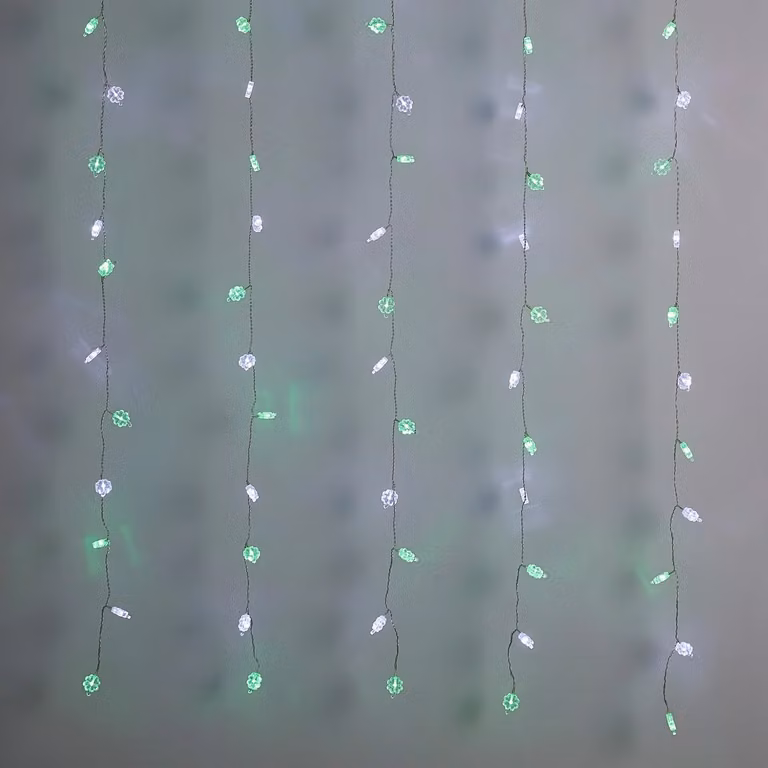 Lights4fun White LED St Patrick’s Day Shamrock Plug In Hanging Curtain Light with Timer, Green and White