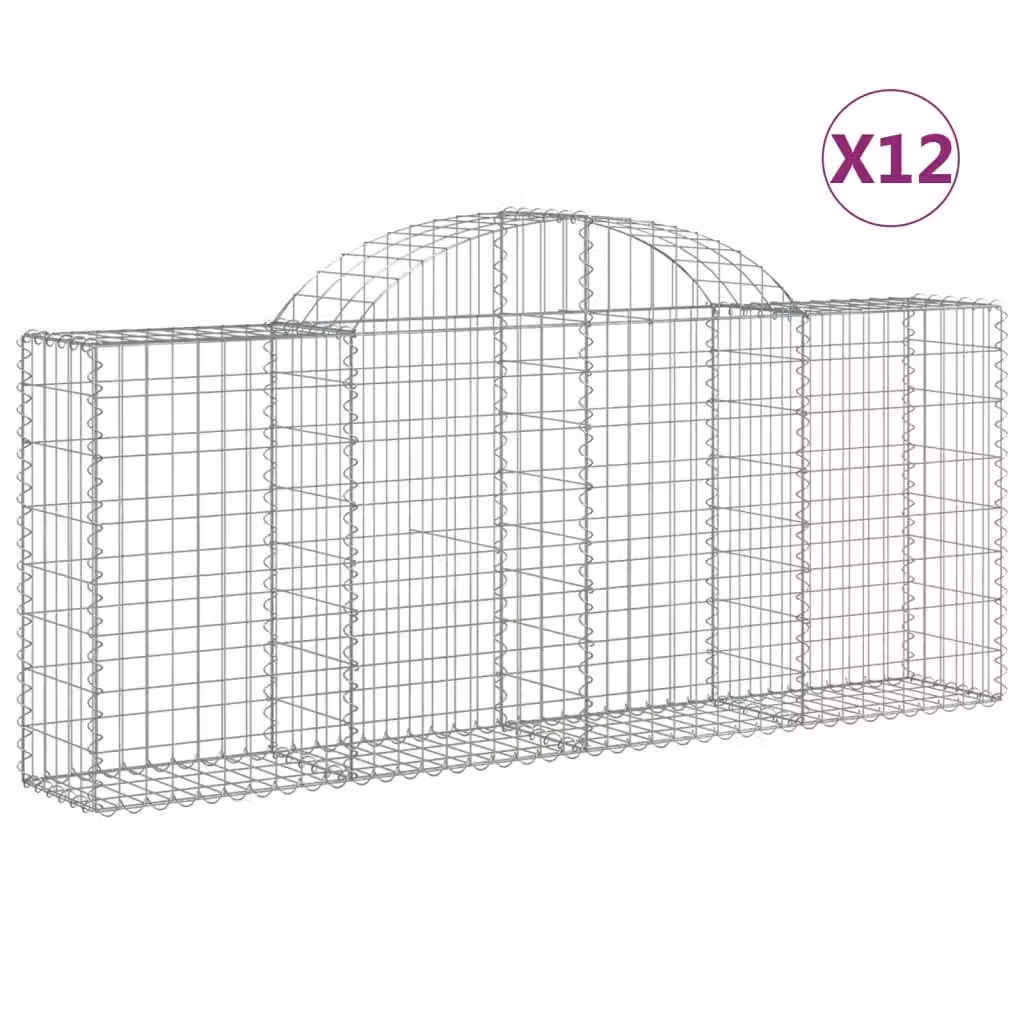 Berkfield Home Arched Gabion Baskets, 12 Pieces, Silver Galvanised Steel, W: 200 cm, D: 30 cm, H: 80-100 cm – 2