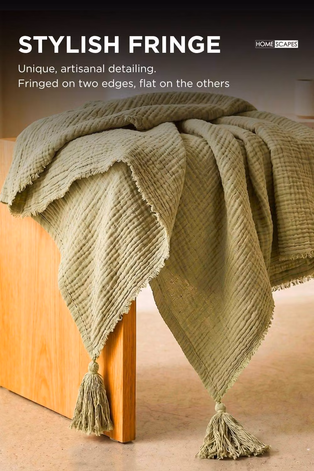 Homescapes Muslin Cotton Throw Blanket, Green, W/D/H: 127 x 180 cm – 4