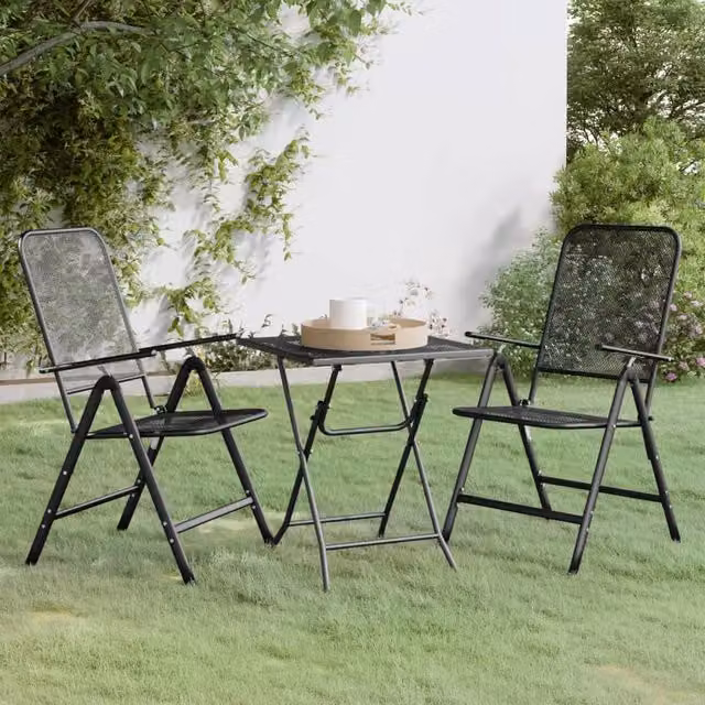 Berkfield Home 3 Piece Garden Dining Set in Anthracite Black Expanded Metal Mesh – 1