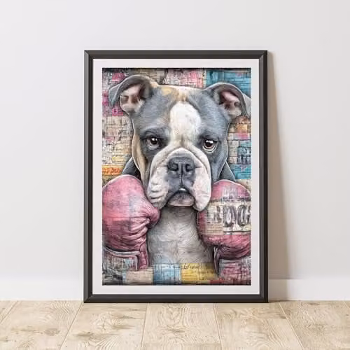 60 Second Makeover Boxing Bulldog Graffiti Print Urban Street Art Paper Poster, Multicolour, A3