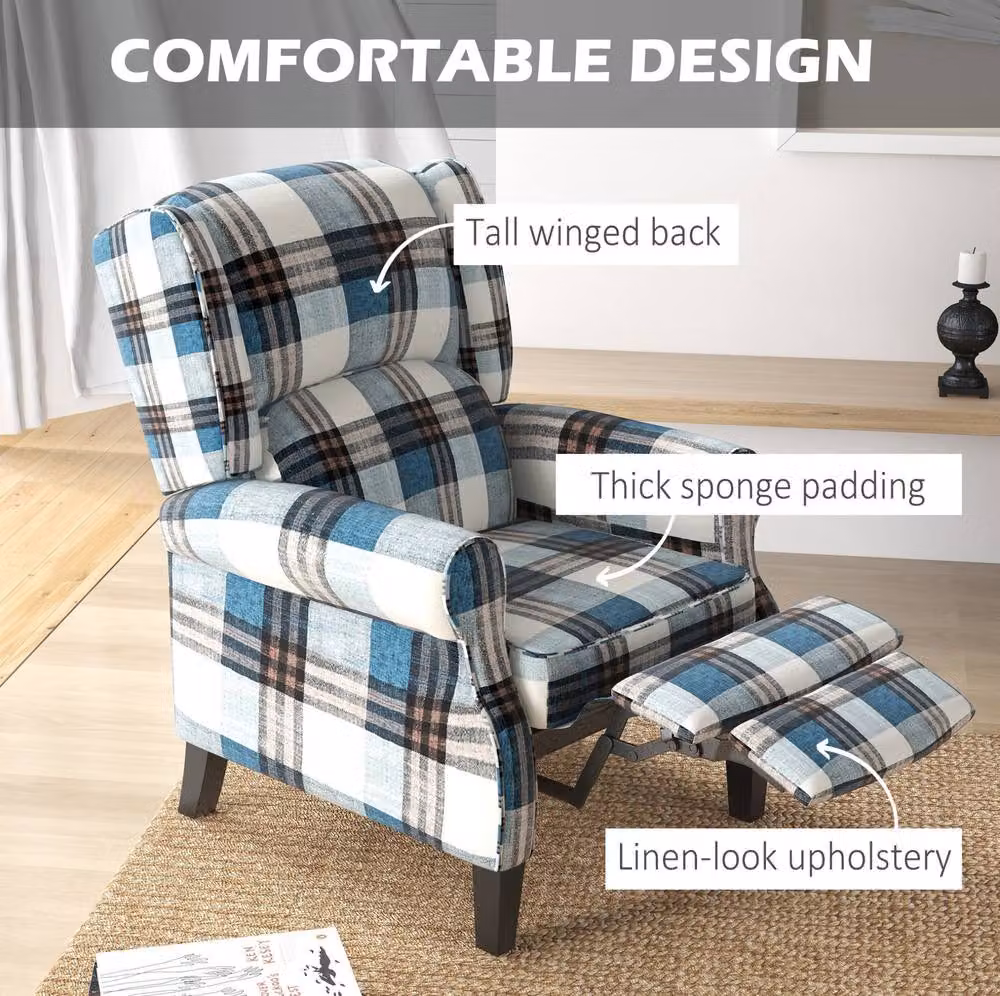 STILVORA Blue Fabric Wingback Recliner Armchair with Integrated Footrest and Ottoman – 5