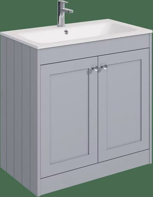 Balterley 800mm Floor Standing 2 Door Unit and Stone Basin with 1 Tap Hole in Satin Grey – 1