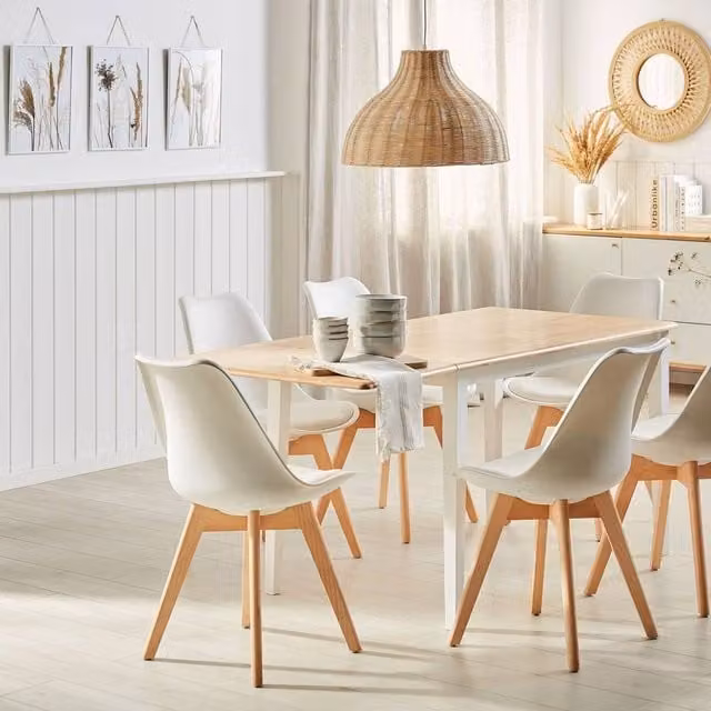 Wyld and Coco Extendable Drop-Leaf Dining Table with Light Brown Rubberwood Top and White Lacquered Finish, W/D/H: 120 x 75 x 75 cm – 1