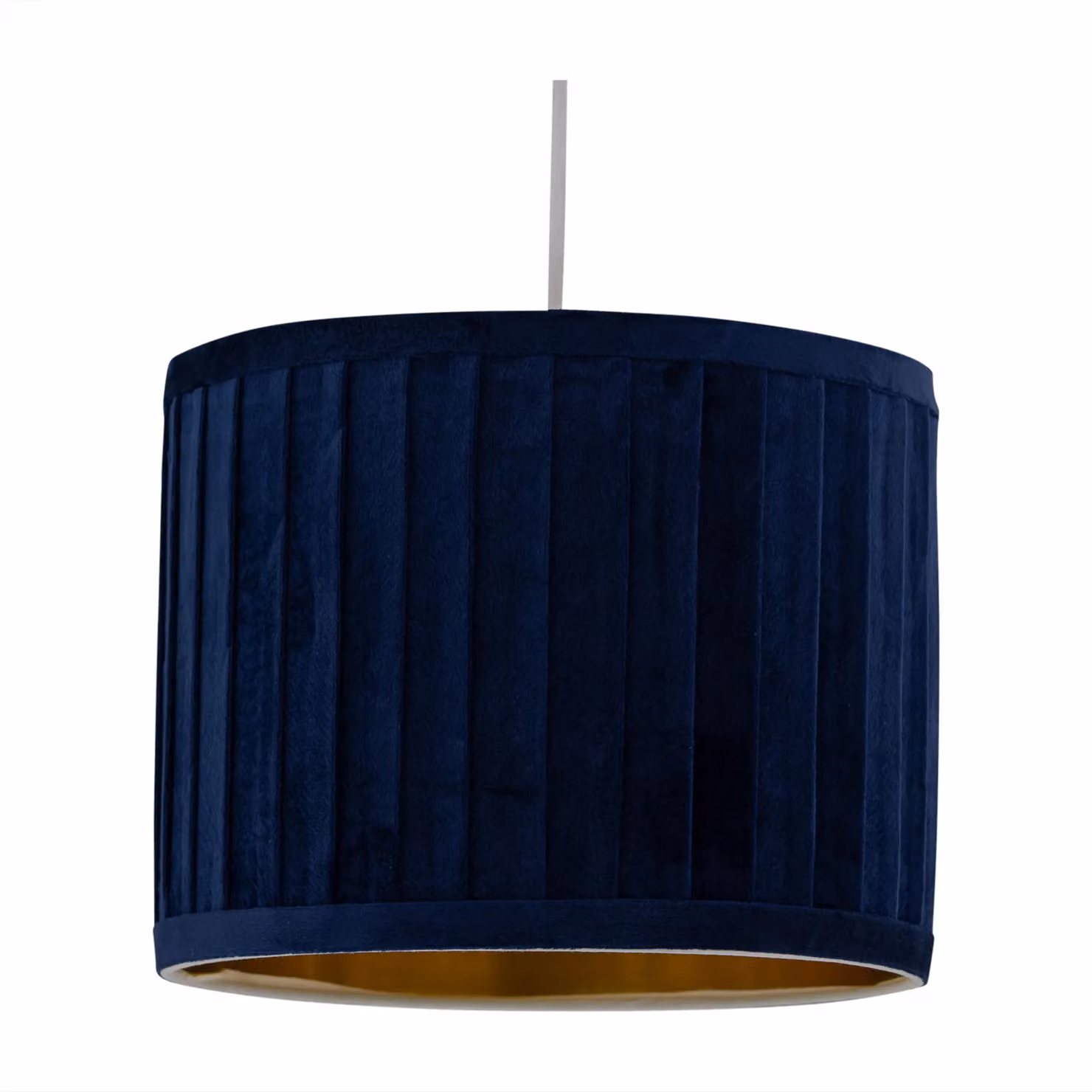 First Choice Lighting Sundance Set of 2 Navy Blue Pleated Round Lamp Shades with Gold Inner, Diameter: 25 cm – 2