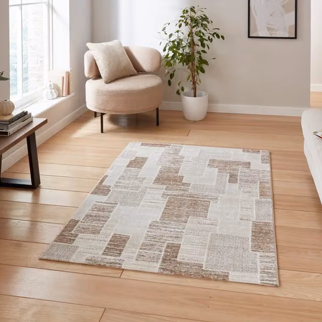 Terrys Creation 50178 Modern Abstract Rectangular Machine Woven Polyester Rug in Grey and Beige