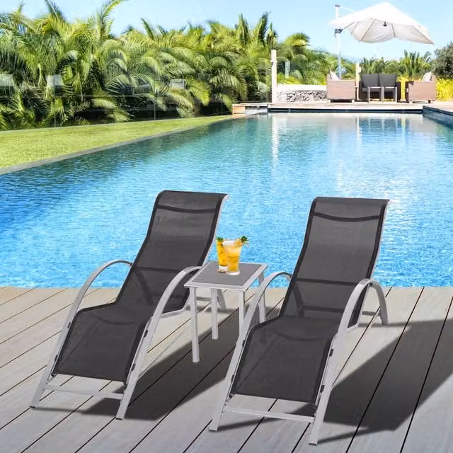 Outsunny 3 Piece Modern Lounge Chair Set in Black with Armrests
