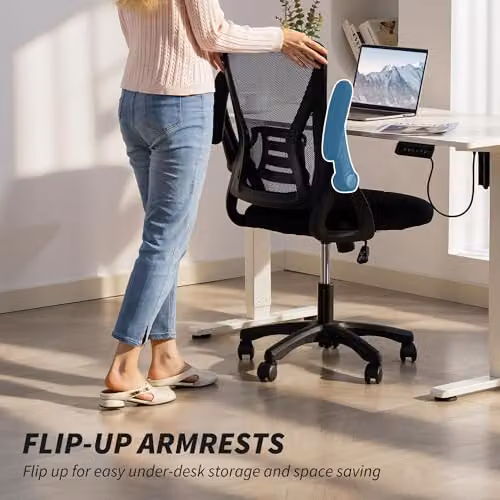 HOMCOM Black Task Chair with Armrests and Castors for Home Office and Bedroom – 4