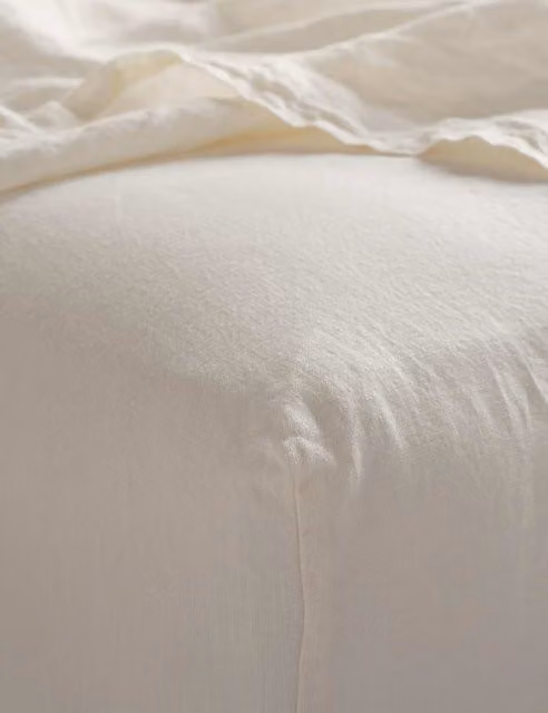 Bedfolk Pure Linen Washed Fitted Sheet in White, 180 x 200 cm