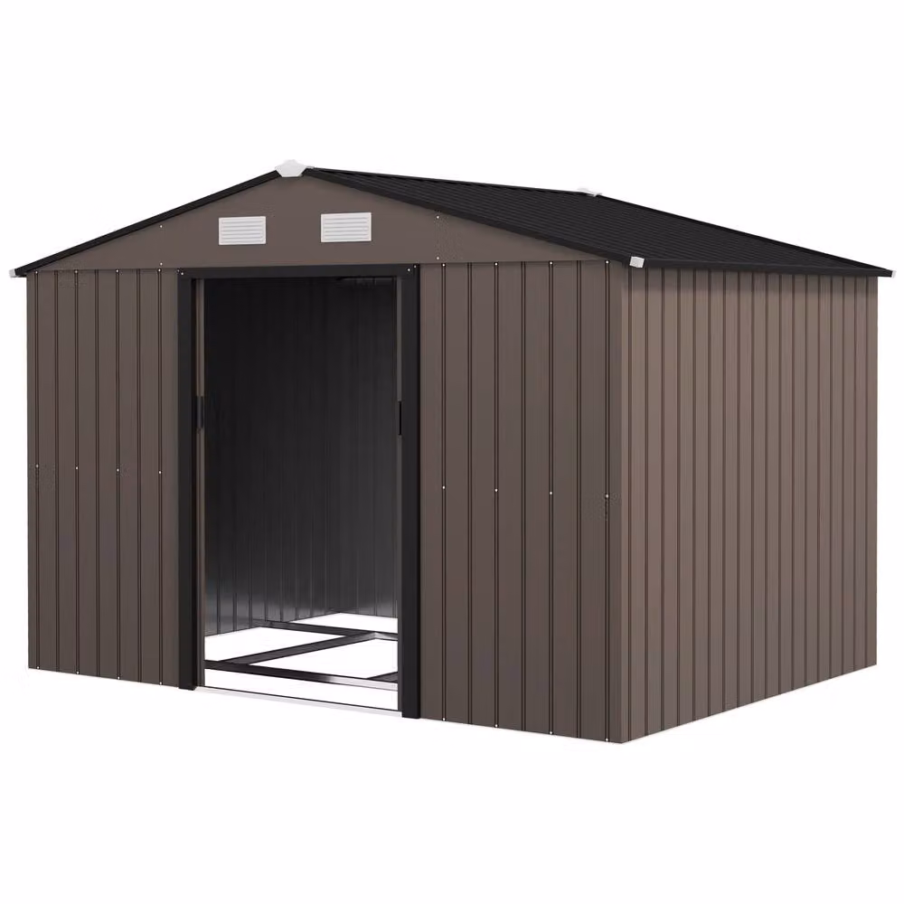 Rolipo Brown Metal Garden Shed with Foundation Kit and Double Doors, W: 274.3 cm, D: 182.9 cm, H: 192.0 cm – 2