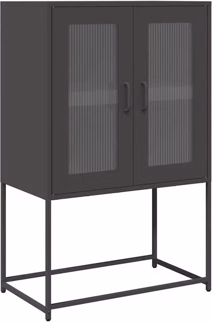 Berkfield Home Matt Black Steel Highboard with Glass Doors W/D/H: 68 x 39 x 107 cm
