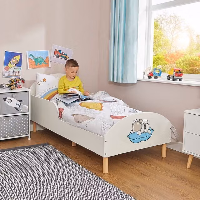 Liberty House Toys Spaceman Kids Toddler Bed in White Solid Pine Wood