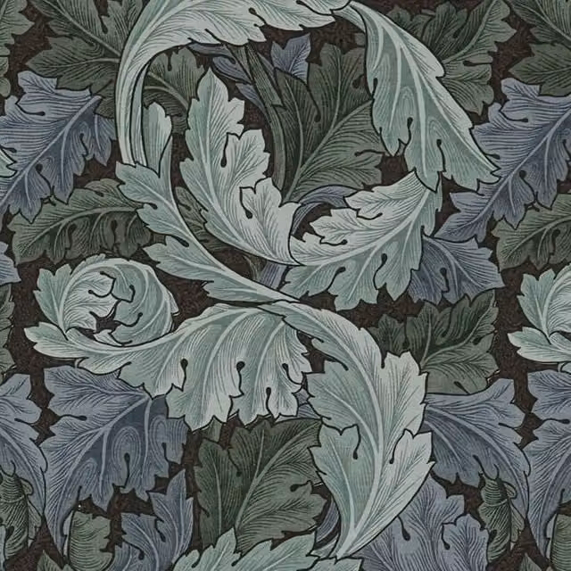 William Morris At Home Acanthus Floral Cotton Fabric in Blue and Green