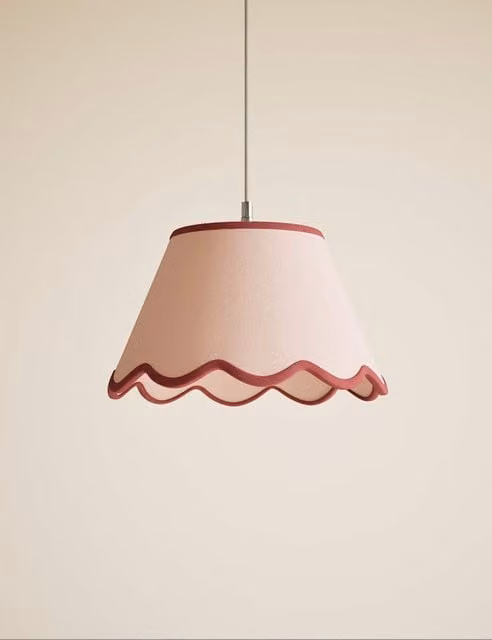 M&S Pink Scallop Trim Fabric Cone Lamp Shade