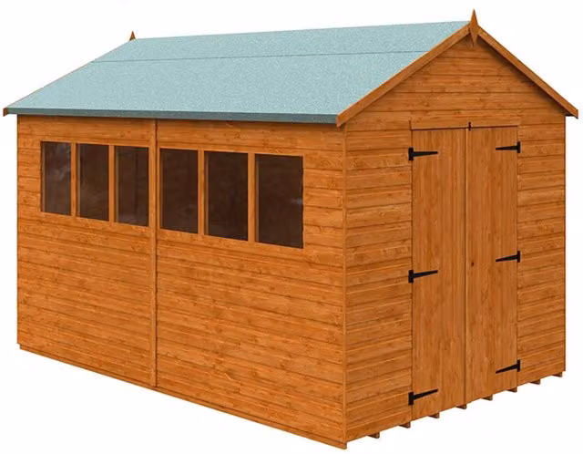 Buttercup Farm XL Workshop 12mm Wood Shed in Burnt Orange and Grey, L355 x W235 x H254.5 cm