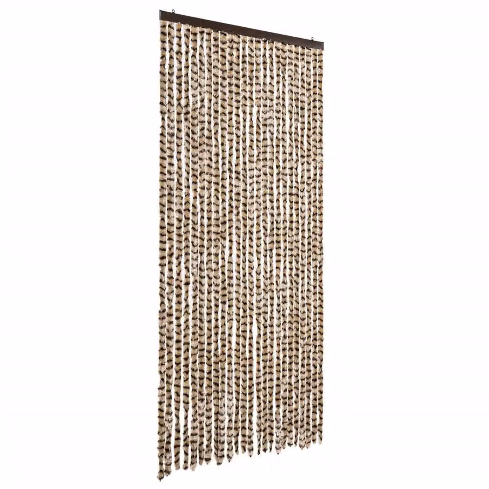 Berkfield Home Striped Chenille Soft Fly Curtain in Beige, Brown and Multicolour, W: 100 cm, H: 230 cm – 3
