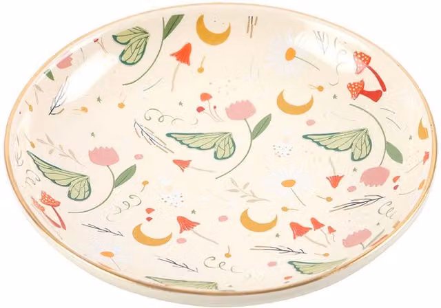 Kingsbury Gifts Ceramic Floral Trinket Tray in Multicolour, Red and Gold
