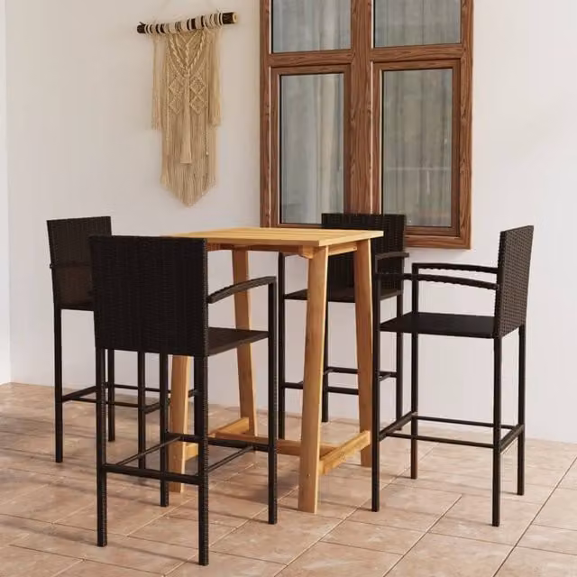 Berkfield Home 5 Piece Brown Acacia Wood and Steel Garden Bar Set – 1