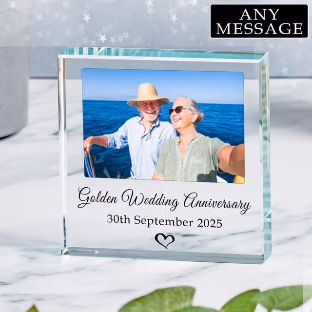 Uniqueful Personalised Anniversary Glass Token for Couples in Transparent and Beige