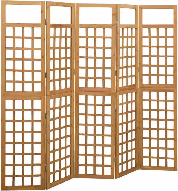 Berkfield Home 5-Panel Solid Fir Wood Trellis Room Divider in Brown, H x W: 180 x 201.5 cm – 1