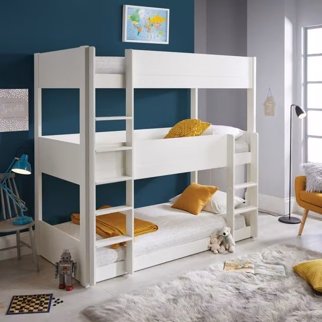 Bedmaster Snowdon White Three Tier Bunk Bed with Spring Mattresses, W/D/H: 90 x 200 x 198 cm