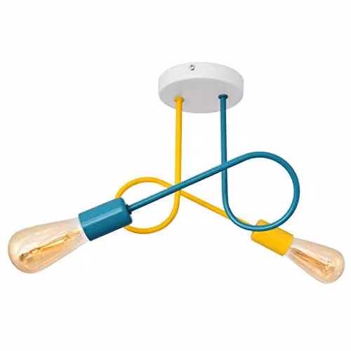 Netlighting Helam Oxford Multi Arm Semi Flush Ceiling Light in White, Yellow and Turquoise, Diameter: 38 cm