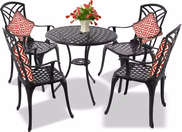 OSHOWA Garden Bistro Set with Table and 4 Chairs in Black