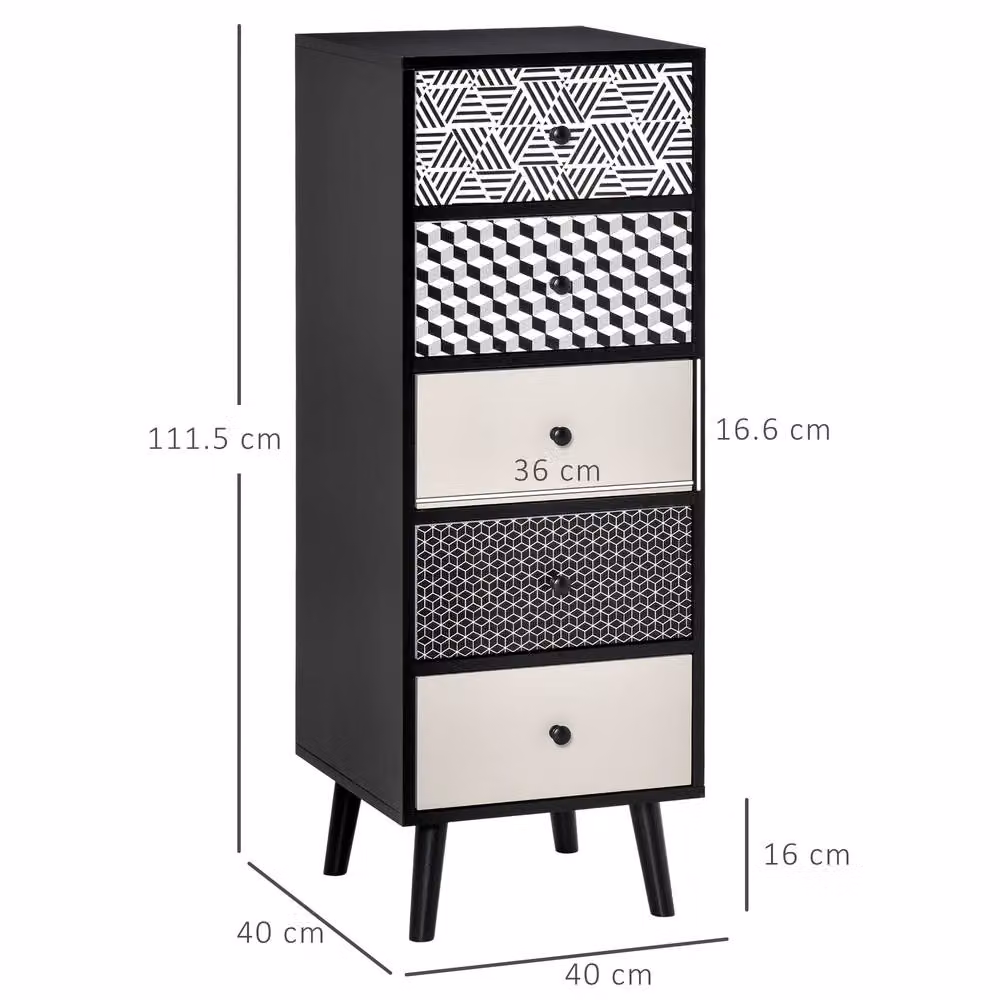 ERGOVEXA 5 Drawer Chest of Drawers in Black and Grey – 2