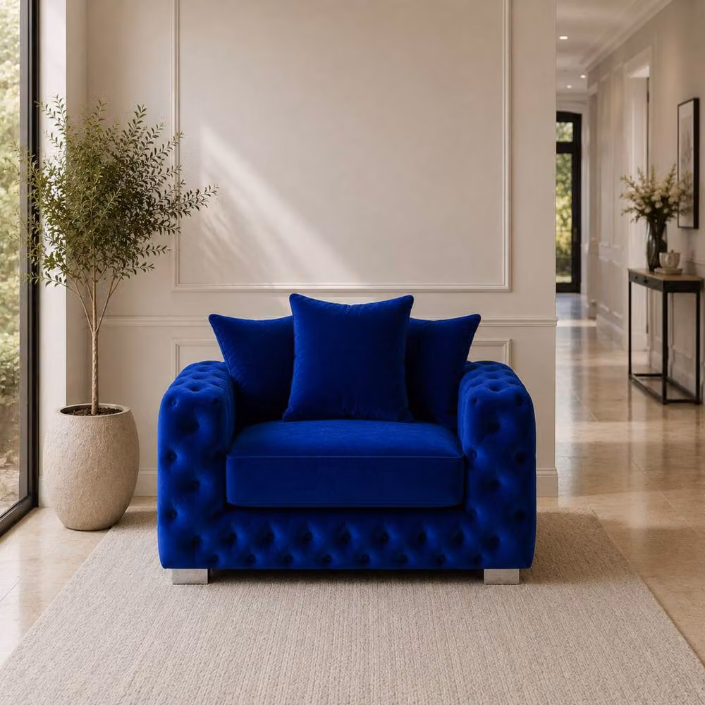 Stratus Interiors Ashley Chesterfield Scatter Back Plush Velvet Fabric Armchair in Royal Blue – 2