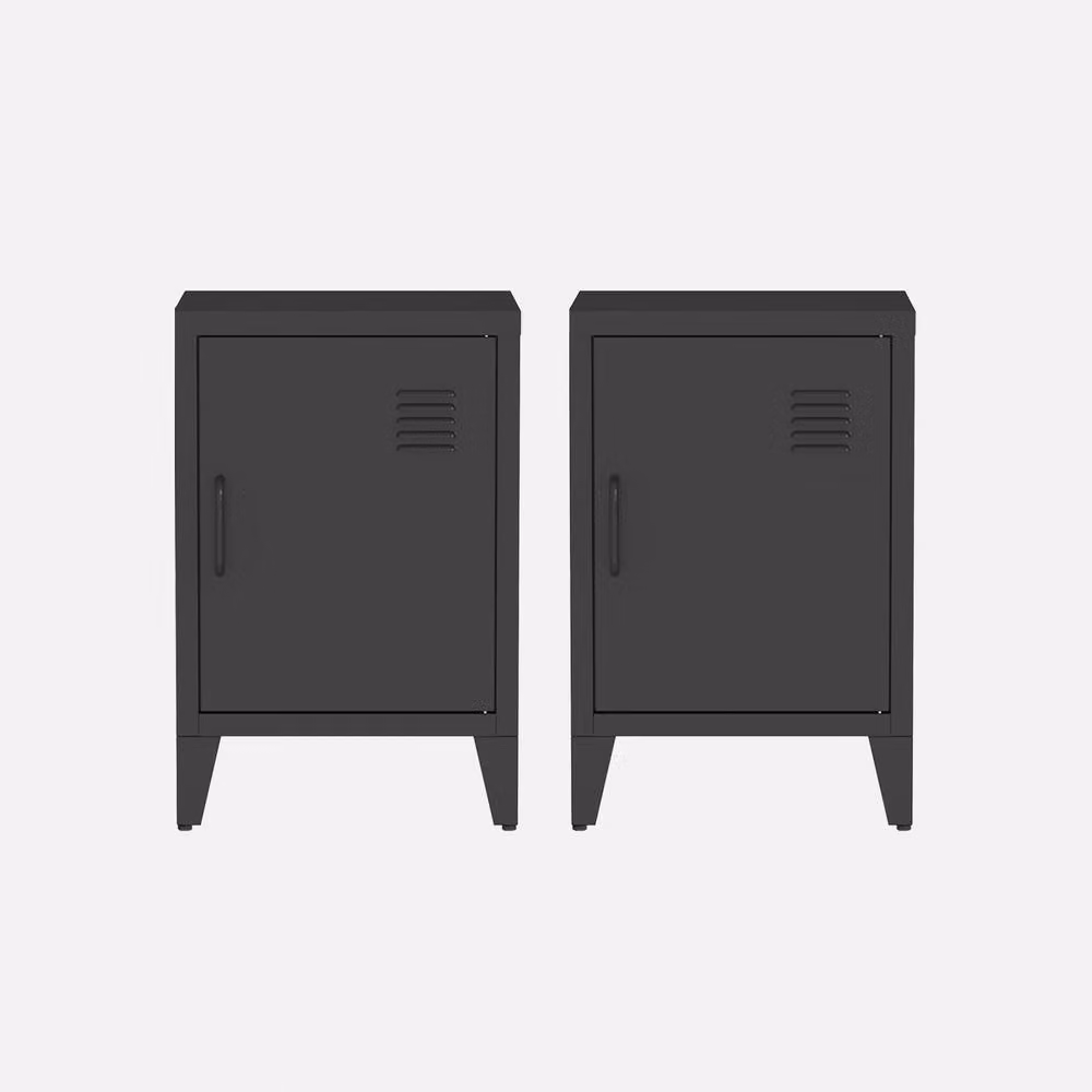 sweeek Pair of Industrial Metal 1-Door Bedside Tables in Matt Black – 2