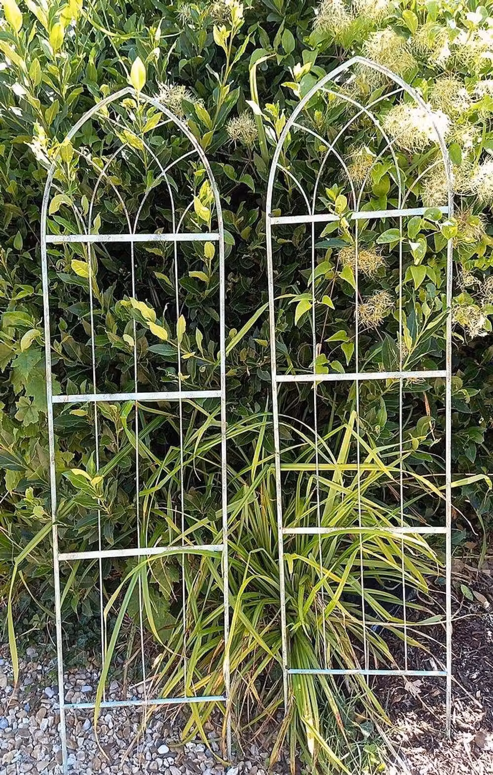 Inspirational Gifting Pair of Verdigris Arched Metal Trellis Plant Support Panels in Green, H 160 cm x W 40 cm x D 40 cm – 2