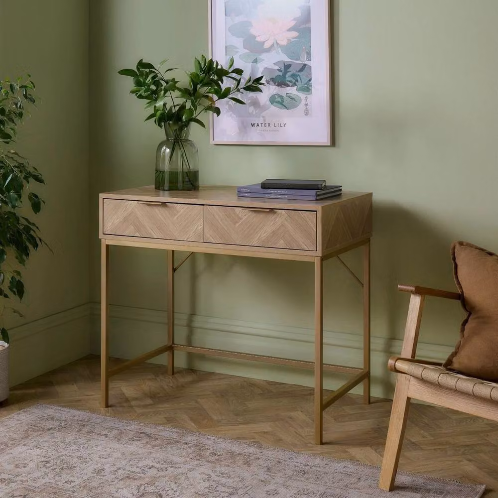 Havendro 2 Drawer Herringbone Dressing Table in Brown and Gold – 2
