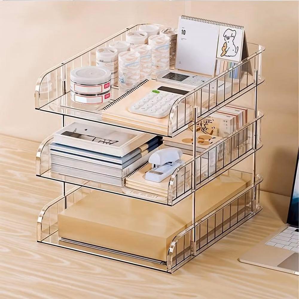 PAWNORA 3-Tier Clear Plastic Desk Document Organiser Letter Tray – 2