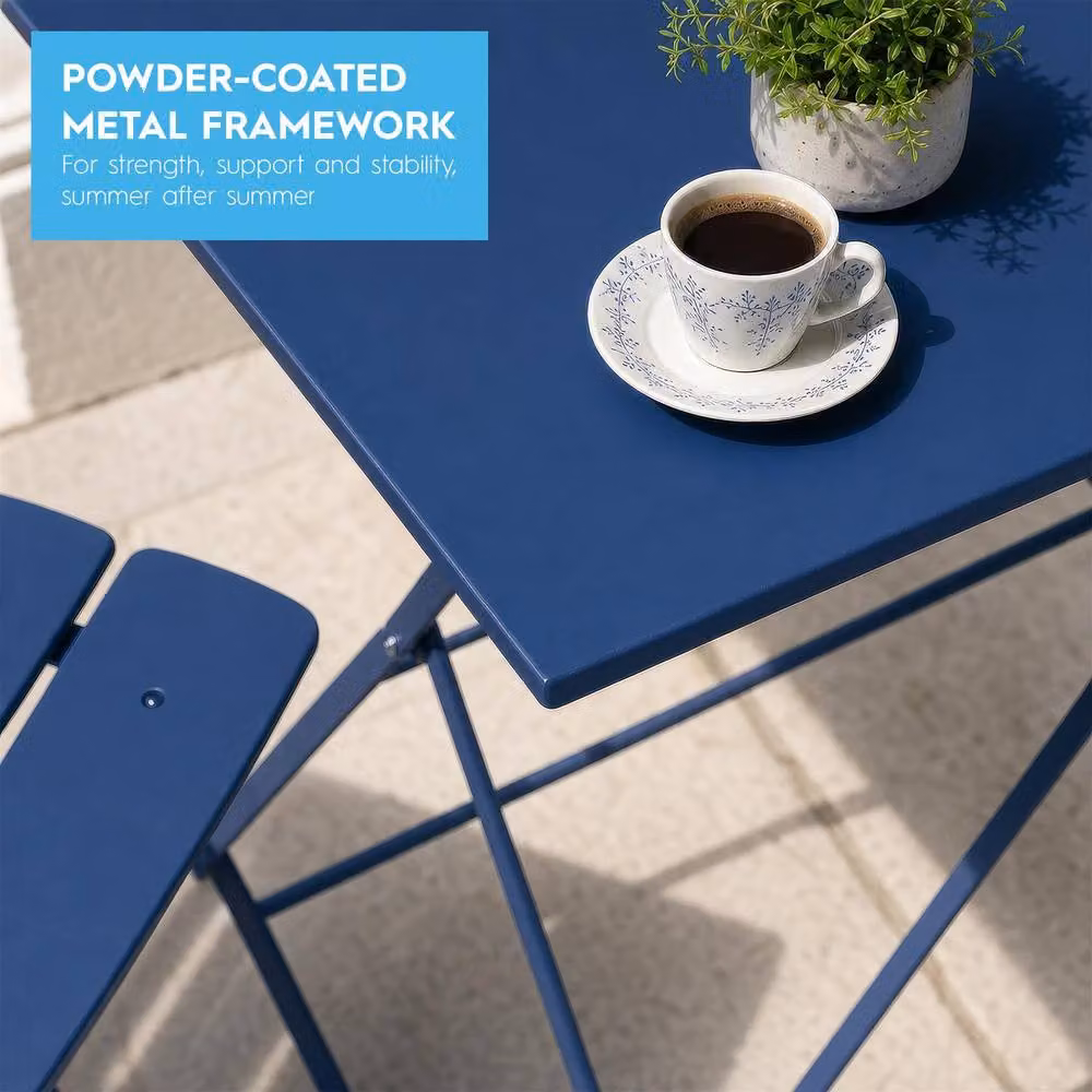 Harbour Housewares 5 Piece Sussex Folding Patio Bistro Set in Navy Blue – 3