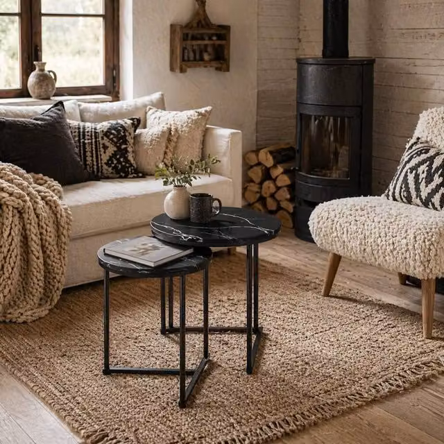 Wyld Haus Tolira Set of 2 Black Marble Effect Nesting Tables – 1