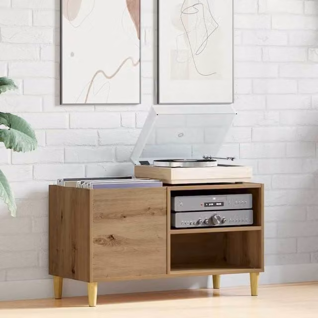 Berkfield Home Artisan Oak Record Cabinet in Brown, W: 84.5 cm, D: 38 cm, H: 48 cm – 1