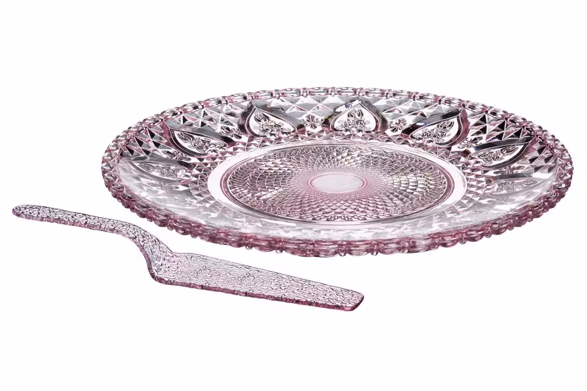 Orsina Pink Glass Cake Plate and Slice Set – 2