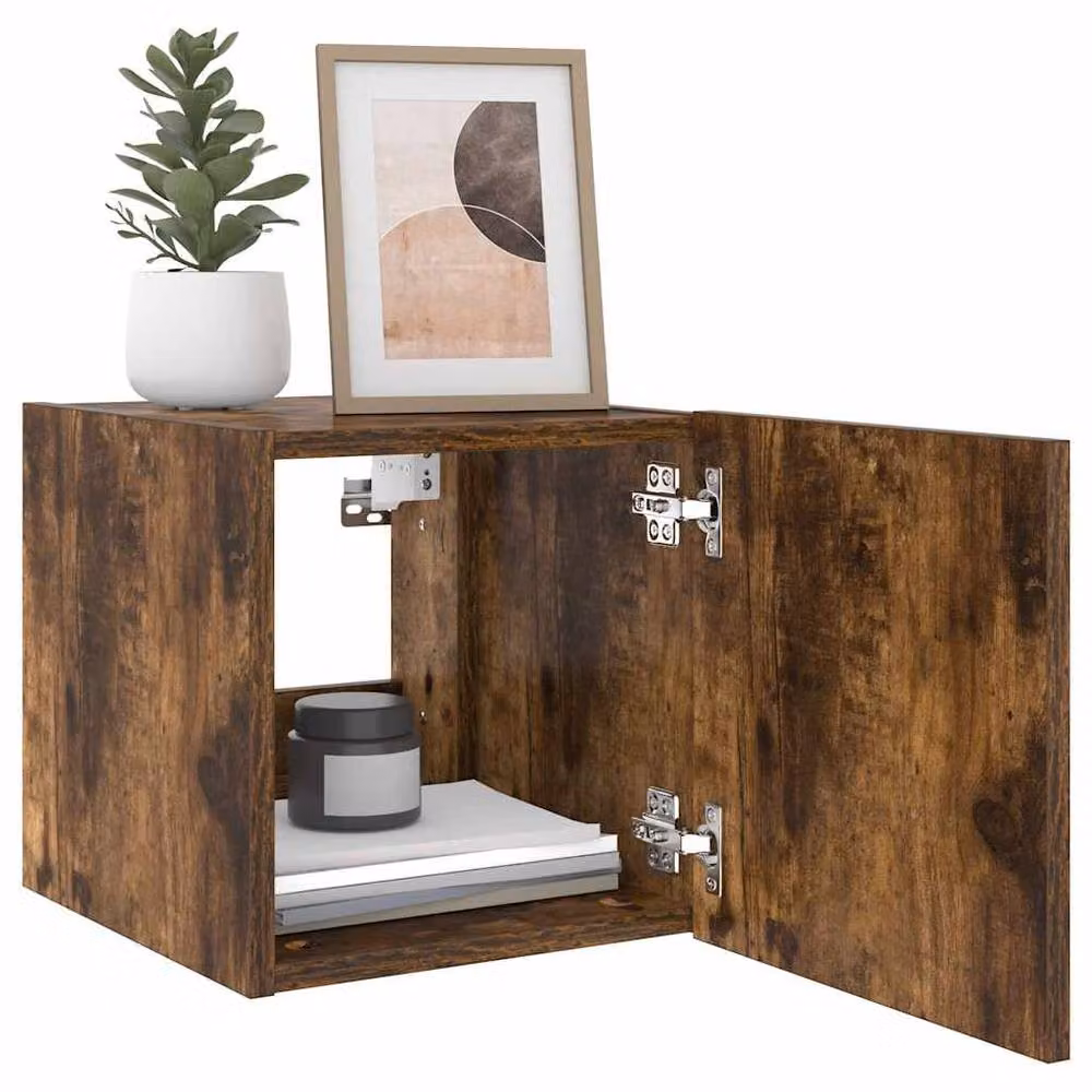 Berkfield Home TV Wall Cabinet with LED Lights in Smoked Oak Brown, W/D/H: 35.0 x 30.5 x 30.0 cm – 6